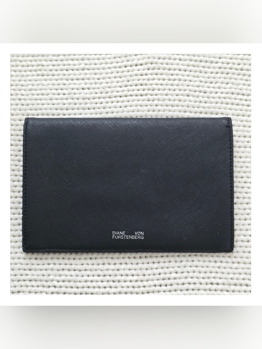 Diane von Furstenberg Black Leather Envelope Clutch Wallet Pouch